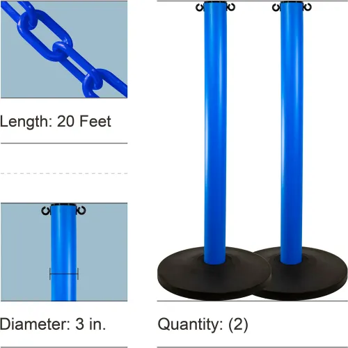 Mr. Chain® Industrial Stanchion Kit with 20' Chain & Weighted Base, Yellow, Pack of 2