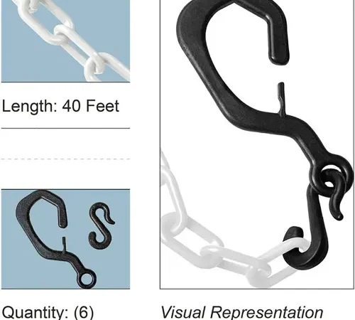 Black plastic S-hooks with white chain