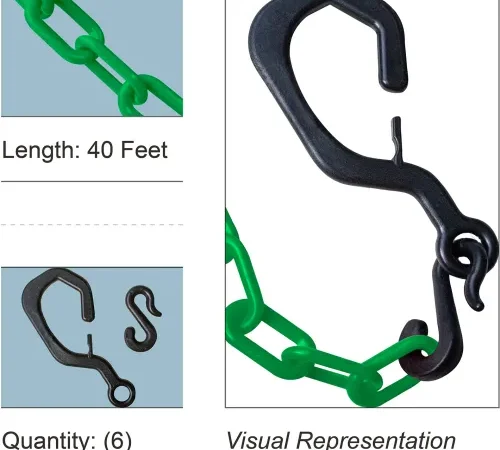 Green plastic chain with black hook