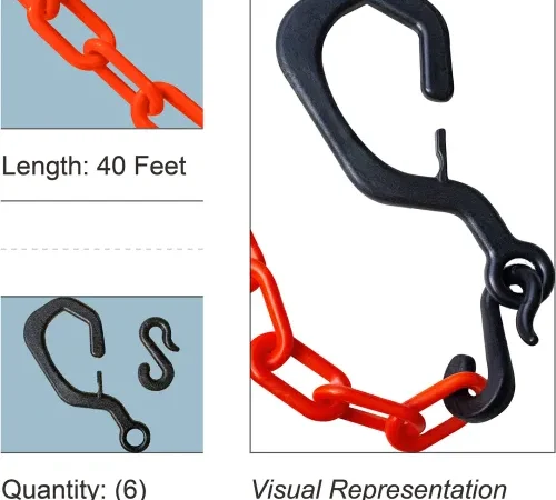 Orange plastic chain with black S-hooks