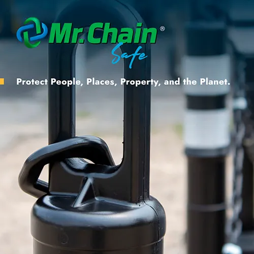 Black chain post with Mr. Chain logo
