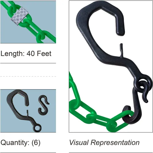 Black S-hook attached to green plastic chain