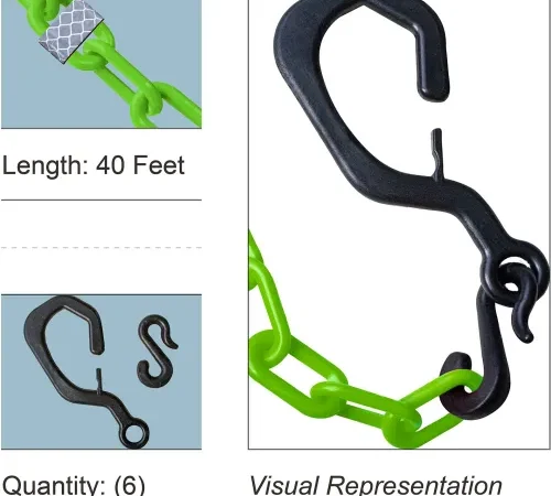 Green plastic chain with black S-hooks