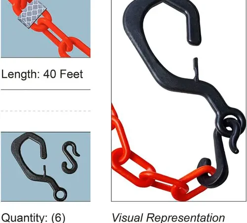 Red plastic chain with black S-hooks