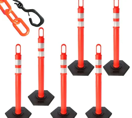 Orange reflective traffic posts with chain