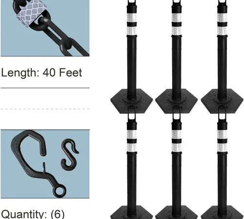 Six black stanchion posts with chains