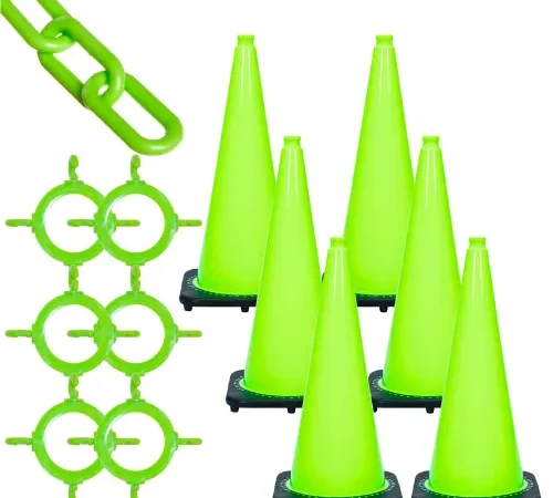 Neon green training cones with connectors