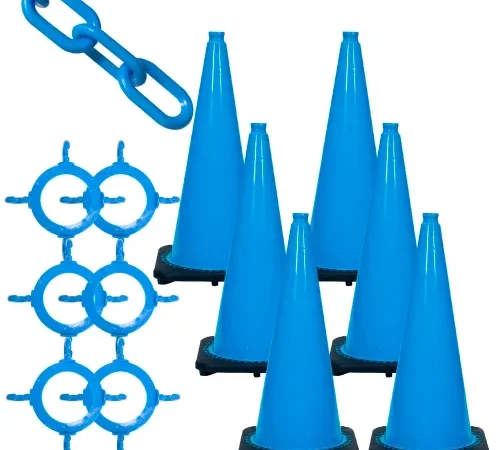 Set of blue training cones and connecting chains