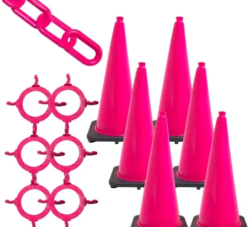 Pink traffic cones with matching chain links
