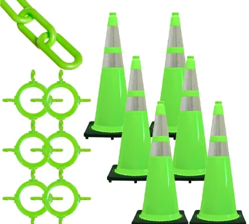 Neon green traffic cone set with chains