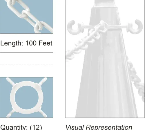 Mr. Chain® Cone Chain Connector Kit with 2" x 100'L Chain, HDPE, White, Pack of 12