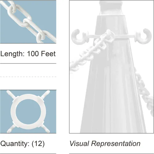 Mr. Chain® Cone Chain Connector Kit with 2" x 100'L Chain, HDPE, White, Pack of 12