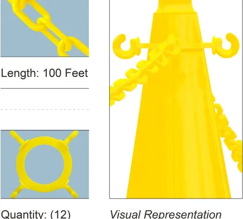 Mr. Chain® Cone Chain Connector Kit with 2" x 100'L Chain, HDPE, Yellow, Pack of 12