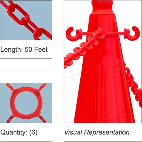 Red plastic barrier chains with cone