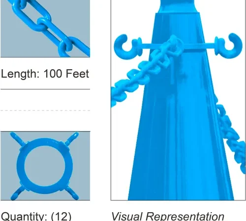 Mr. Chain® Cone Chain Connector Kit with 2" x 100'L Chain, HDPE, Sky Blue, Pack of 12