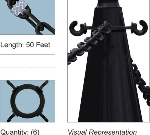 Black decorative chains attached to post