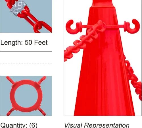Red plastic safety chain with cone