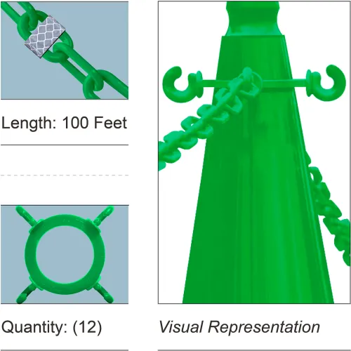 Mr. Chain® Cone Chain Connector Kit with 2" x 100'L Chain, HDPE, Reflective Green, Pack of 12