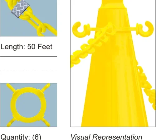 Yellow plastic cone with connecting chain