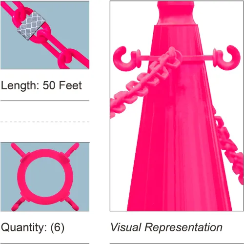 Bright pink safety cone with linked chains