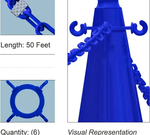 Blue chains and hooks attached to pole