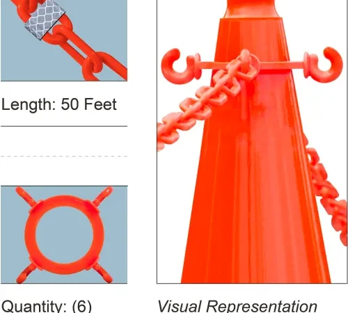 Orange traffic cone with linked plastic chain