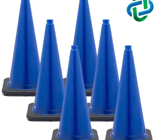 Set of six blue traffic cones