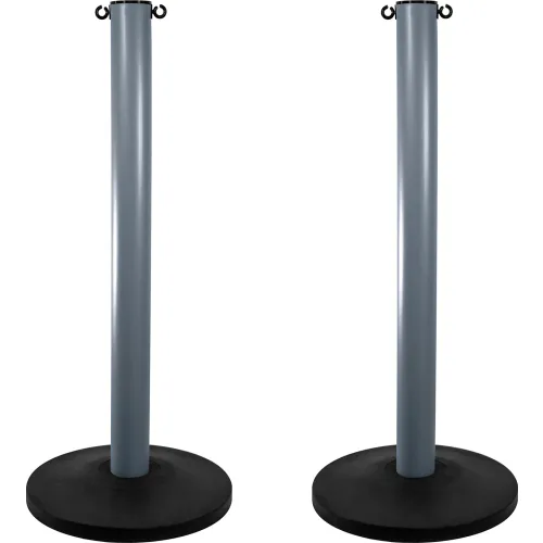 Mr. Chain® Industrial Stanchion with Weighted Base, Silver, Pack of 2