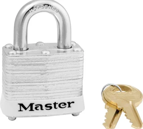 Master Lock® 3KAS12WHT Laminated Steel Safety Padlock, 1-9/16"W x 3/4"H Shackle, White, 12/Set