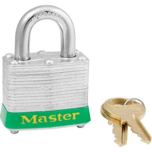 Master Lock® 3LHGRN Laminated Steel Safety Padlock, 1-9/16"W x 2"H Shackle, Green