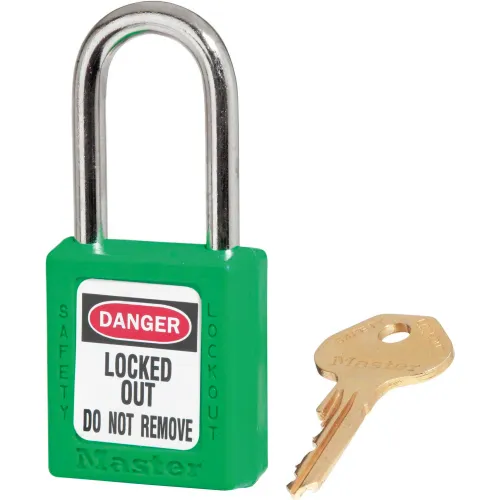 Master Lock® Thermoplastic Zenex" 410KAS3GRN Safety Padlock, 1-1/2"H Shackle, Green 3/Set