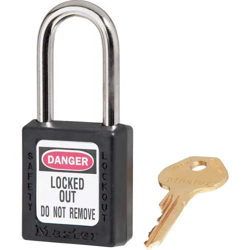 Master Lock® Thermoplastic Zenex" 410KAS6BLK Safety Padlock 1-1/2"H Shackle, Black 6/Set