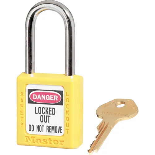Master Lock® Thermoplastic Zenex" 410KAS6YLW Safety Padlock 1-1/2"H Shackle Yellow, 6/Set