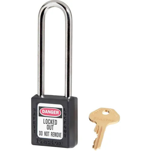 Master Lock® Thermoplastic Zenex" 410LTBLK Safety Padlock, 1-1/2"W x 3"H Shackle, Black