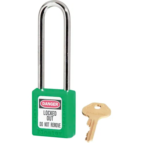 Master Lock® Thermoplastic Zenex" 410LTGRN Safety Padlock, 1-1/2"W x 3"H Shackle, Green