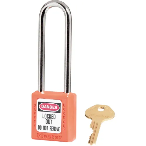 Master Lock® Thermoplastic Zenex" 410LTORJ Safety Padlock, 1-1/2"W x 3"H Shackle, Orange
