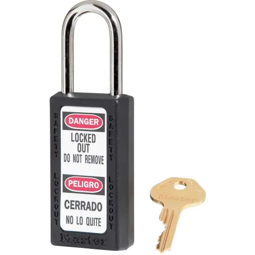 Master Lock® Thermoplastic Zenex" 411KAS12BLK Safety Padlock 1-1/2"Wx1-1/2"H Black 12/Set