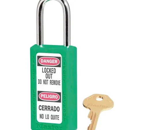 Master Lock® Thermoplastic Zenex" 411KAS6GRN Safety Padlock 1-1/2"W x 1-1/2"H Green 6/Set
