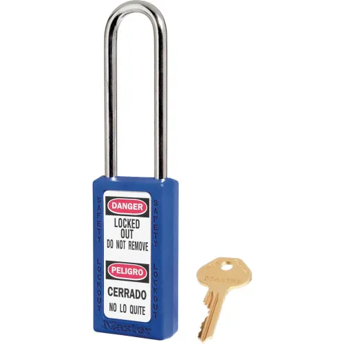 Master Lock® Thermoplastic Zenex" 411LTBLU Safety Padlock, 1-1/2"W x 1-1/2"H Shackle, BLU
