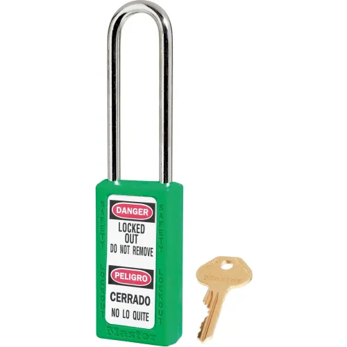 Master Lock® Thermoplastic Zenex" 411LTGRN Safety Padlock, 1-1/2"W x 1-1/2"H Shackle, GRN