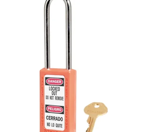 Master Lock® Thermoplastic Zenex" 411LTORJ Safety Padlock, 1-1/2"W x 1-1/2"H Shackle, ORJ