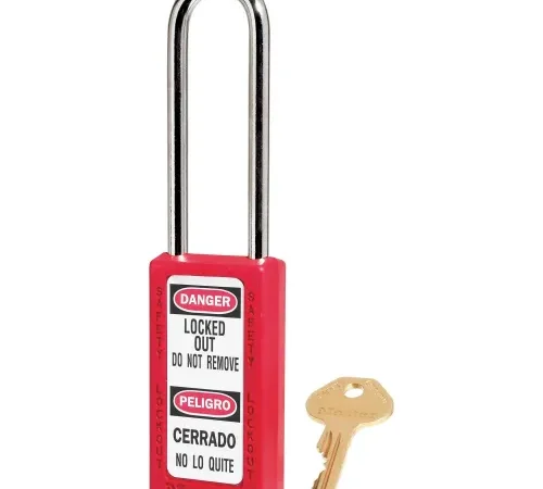Master Lock® Thermoplastic Zenex" 411LTRED Safety Padlock, 1-1/2"W x 1-1/2"H Shackle, Red