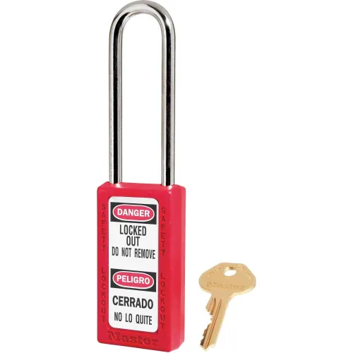 Master Lock® Thermoplastic Zenex" 411LTRED Safety Padlock, 1-1/2"W x 1-1/2"H Shackle, Red