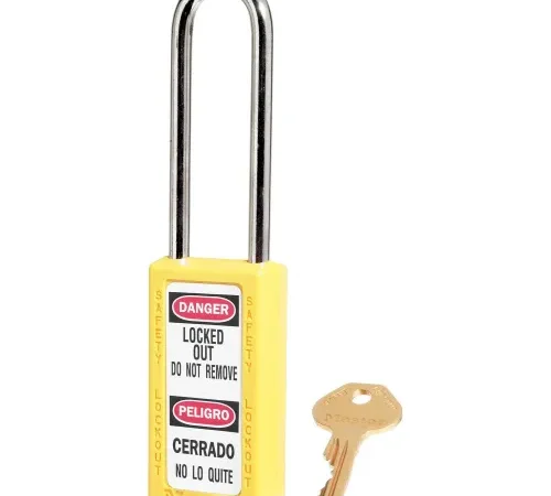 Master Lock® Thermoplastic Zenex" 411LTYLW Safety Padlock, 1-1/2"W x 1-1/2"H Shackle, YLW