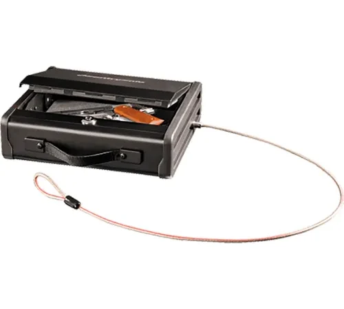 SentrySafe Portable Pistol/Security Safe, Key Lock, Tether Cable, 0.12 cu. ft.