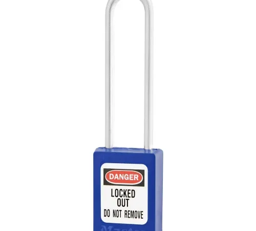Master Lock® Thermoplastic Zenex" S31LTBLU Safety Padlock, 1-3/8"W x 3"H Shackle, Blue