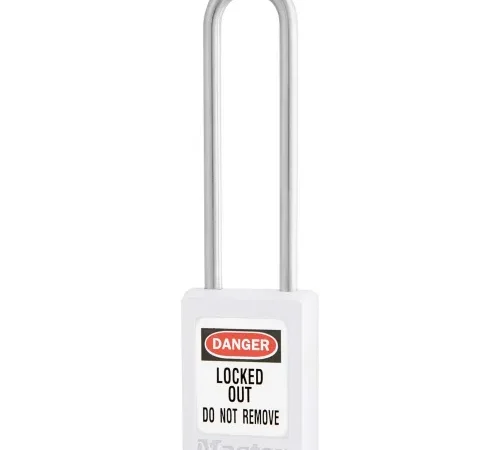 Master Lock® Thermoplastic Zenex" S31LTWHT Safety Padlock, 1-3/8"W x 3"H Shackle, White