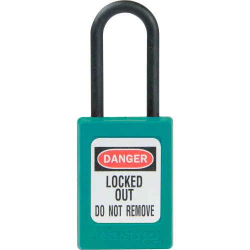 Master Lock® Thermoplastic Dialectric Zenex" S32TEAL Safety Padlock, 1-3/8"Wx1-1/2"H Teal