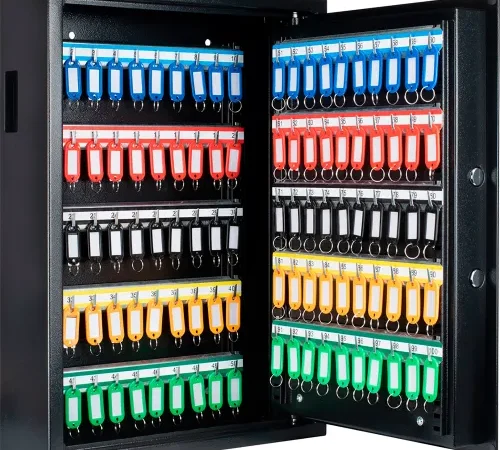 Barska? Keypad Wall Key Safe, 100 Keys, 15-5/8"W x 4-3/4"D x 21-5/8"H, Black