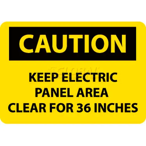 NMC C533PB OSHA Sign, Caution Keep Electric Panel Area Clear For 36 Inches, 10" X 14", Yellow/Black